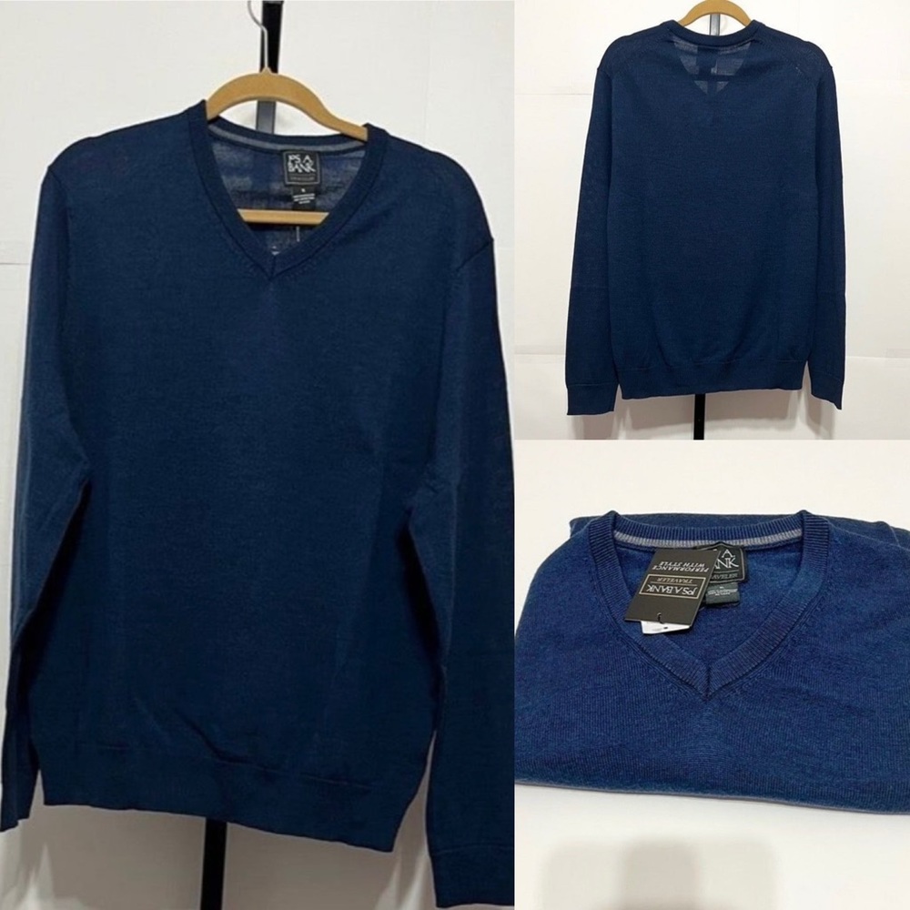 Jos A Bank NWT Sz XL Dark Wash Traveler 100% Merino Wool Sweater